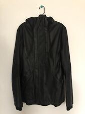 Helmut Lang Men's Size Small Double Zip Hooded Leather Jacket Coat in Black Hide