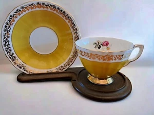 Royal Adderley Ridgeway Potteries Teacup & Saucer Yellow Fine Bone China Roses - Picture 1 of 5