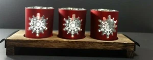 Bandeja de Navidad con sello con 3 luces candelabro de copo de nieve rojo decoración navideña - Imagen 1 de 9