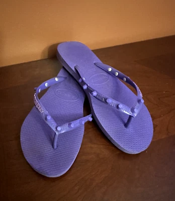  Havaianas You 拖鞋紫色镶嵌凉鞋女式美国 6W 沙滩丁字裤  — 第 1/4 张图片