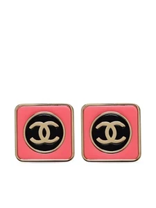 CHANEL CC Square Studs Earrings - Golden, Pink & Black 23C - Picture 1 of 7
