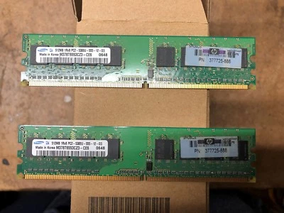 2X Samsung 512 MB DIMM 667 DDR2 Memory M378T6553CZ3-CE6 1RX8 PC2-5300U-555-12-D3 - Image 1 of 4