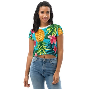 Upside down Pineapple Print Crop Tee - Picture 1 of 29