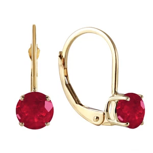 14K. SOLID GOLD LEVERBACK EARRING WITH RUBIES (Yellow Gold) - Picture 1 of 6