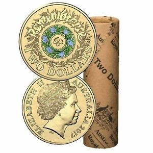 2017 $2 ANZAC Remembrance Day Rosemary RAM Coloured Coin Roll.