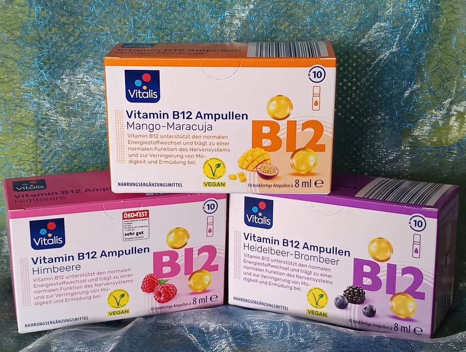 10x VITALIS Vitamin B12 Trink Ampullen HeidelbeerBrombeer Himbeere MangoMaracuja