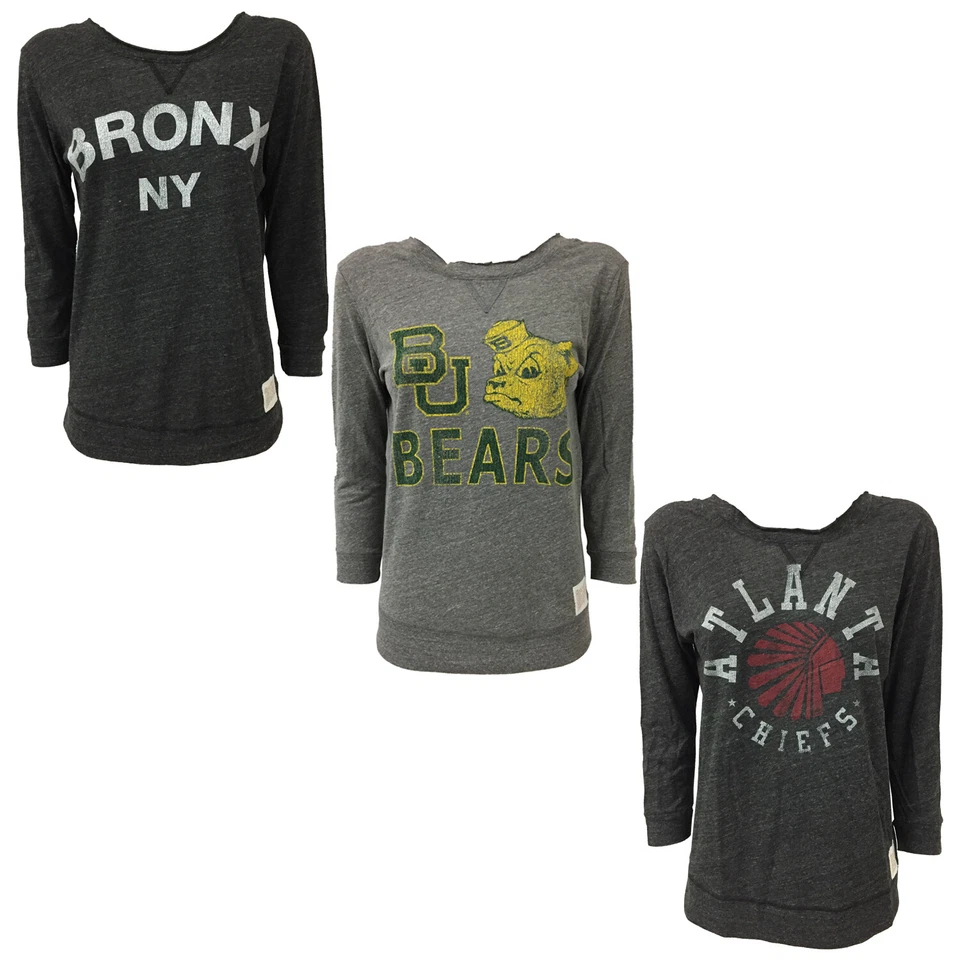 RETRO BRAND Camiseta Mujer Manga 3/4 Gris Con Cuello Detrás Made IN USA - Imagen 1 de 1