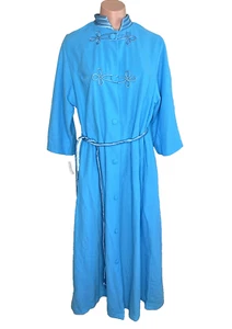 Vintage 70s Say-Lu Kaftan Hostess Robe BUTTON UP Asian Blue Sz M NWT NEW - Picture 1 of 10
