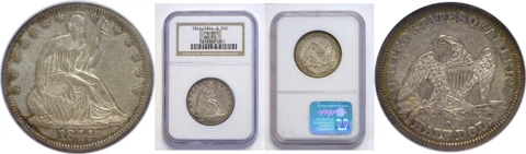 1844/44-O Seated Liberty Half Dollar NGC AU-55 Doubled Date FS-001 Cover