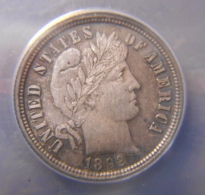 Moeda original linda 1892 Barber Dime 10c ANACS MS62 - Imagem 1 de 4