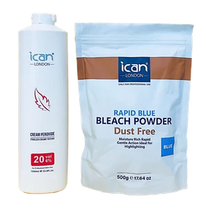 ICAN Cream Peroxide 1000ml 6% VOL 20 + Rapid Blue Powder Bleach 500g - Picture 1 of 1