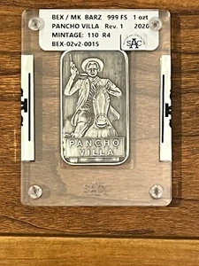 Barra de arte de plata Pancho Villa BEX/MK Barz .999 FS 1 oz SAC envejecida 2020 #0015 - Imagen 1 de 8