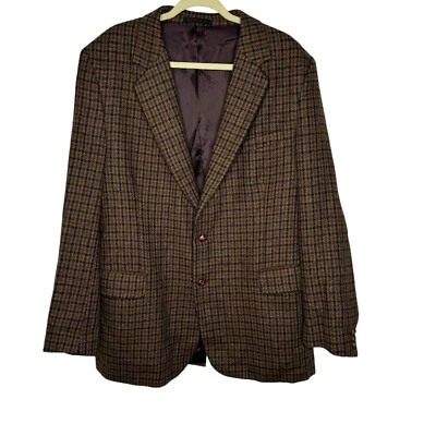 Blazer Boston Traders 42L Marrón Lana a Cuadros Tweed Codo Parche Chaqueta Deportiva De Colección Foto 1 de 4