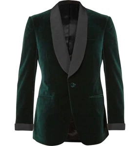 Mens Green Velvet Smoking Jacket Elegant Wedding Party Wear Blazer Dinner Coat - Picture 1 of 4