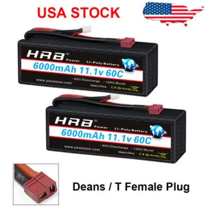 2pcs HRB 3S 11.1V 6000mAh 60C T Deans LiPo Battery Hardcase for Car Truck Buggy - Picture 1 of 6