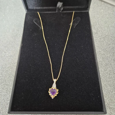 Amethyst & Zircon pendant in 18k gold over Sterling Silver 20" - Image 1 of 4