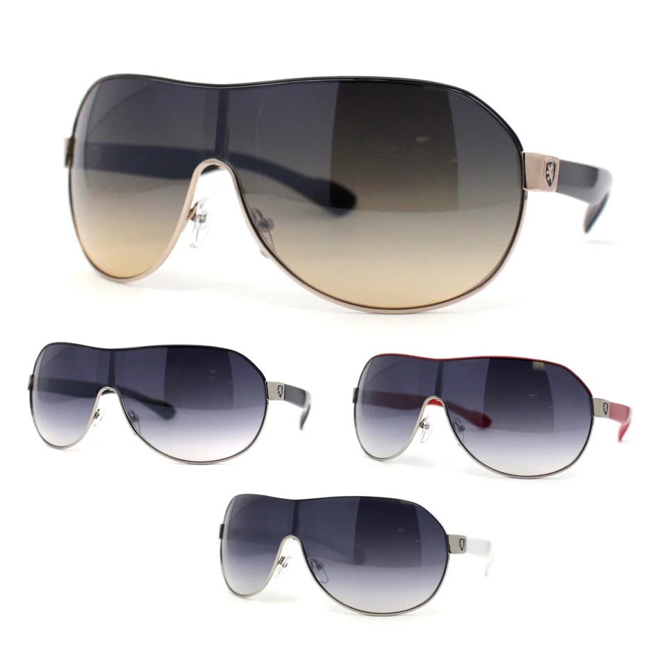 Luxury European Style Mens Shield Sport Metal Rim Racer Sunglasses - Image 1 of 1