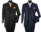 Men's Classic 3 Button Striped Suit w/ Vest 3pc Set #5267 Black, Gray, Tan