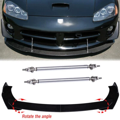 Front Bumper Lip Splitter Spoiler+ Strut Rods For Dodge Viper 00-17 Glossy Black Foto 1 de 4
