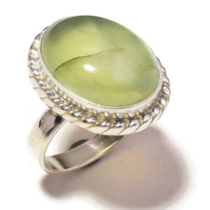 Natural Russian Prehnite Cabochon Oval Gemstone Handmade Rope Bezel Ring US-6.75 - Picture 1 of 2