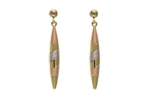 Tres Color Oro Bombardero Pendientes 9ct Amarillo Blanco Oro Rosa Contraste - Imagen 1 de 2