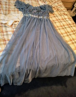 Vestido para mujer S/S, azul neblina, línea A, lentejuelas graduación, formal, boda Foto 1 de 4