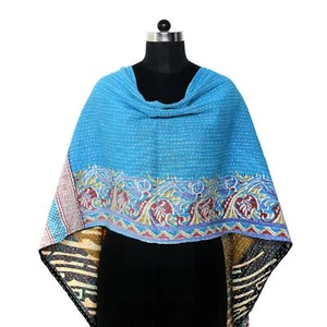 Vintage Indian Handmade Reversible Kantha Cotton Scarf Dupatta Neck Wrap Aj - Picture 1 of 5