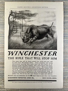 Winchester Rifle That Will Stop Him Rhino New Haven CT 1909 Vintage Print Ad - Picture 1 of 1
