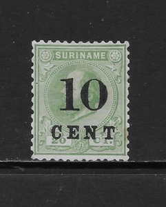 SURINAME SCOTT 33 MNG FINE - 1898 10c on 20c GREEN ISSUE - KING WILLIAM III - Picture 1 of 2