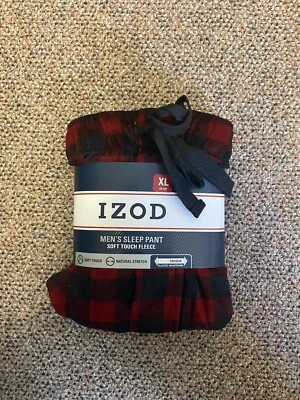 Nuevo ~ Pantalón para dormir de felpa polar IZOD para hombre (a cuadros rojos) talla XL 40-42 Foto 1 de 2