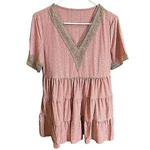 Cottagecore Womens Size M New Boho Eyelet Top Tiered Tunic Lace Trim Prairiecore - Picture 1 of 8