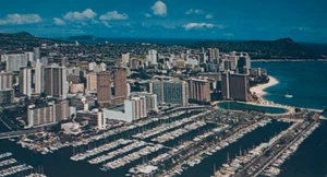 Waikiki Beach Diamond Head Aerial Postcard PM Honolulu Hawaii HI W118 - Picture 1 of 4
