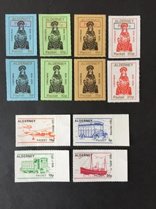 GB ALDERNEY PAKET ETIKETTEN (4) + WEIHNACHTSETIKETTEN (4) & AUFDRUCKE (4) OHNE GUMMI - Bild 1 von 2