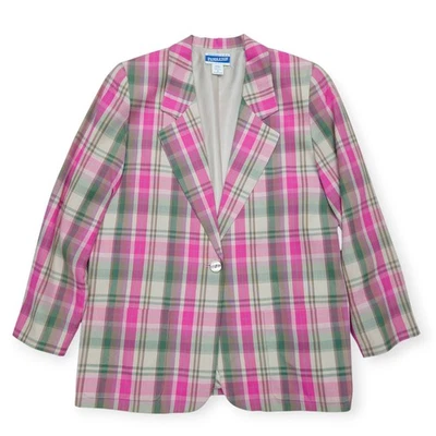 Vintage Pendleton Blazer Women's M Pink Beige Plaid Made In USA Brunch Jacket  - Image 1 of 4