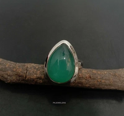Anillo hecho a mano de ónix verde natural de plata esterlina 925 tamaño de jo... - Imagen 1 de 4
