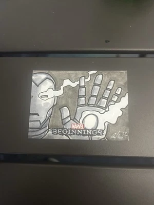 2012 Upperdeck Beginnings Marvel Sketch Card, Iron Man. Unknown Artist & Figure. - Image 1 of 3