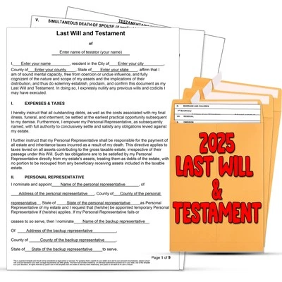 ZASTIC! 2025 Last Will and Testament Kit: Blank Legal Last Will Testament Forms Do It Y
