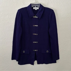 Chaqueta St John púrpura con cuello herrajes dorados cremallera frontal 10 - Imagen 1 de 5