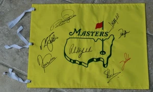US Masters Undated Augusta Golf Flag Multi Signed By John Rahm , Phil Mickelson+ - Picture 1 of 9