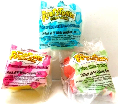 Lote 3 1993 Picapiedra McDonalds Happy Meal Juguetes Sellados Guijarros Dino Fred Betty Foto 1 de 4