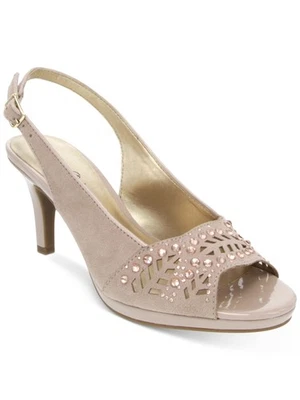 KAREN SCOTT Womens Beige Studded Round Toe Stiletto Sling Back Shoes 8.5 M - Image 1 of 4