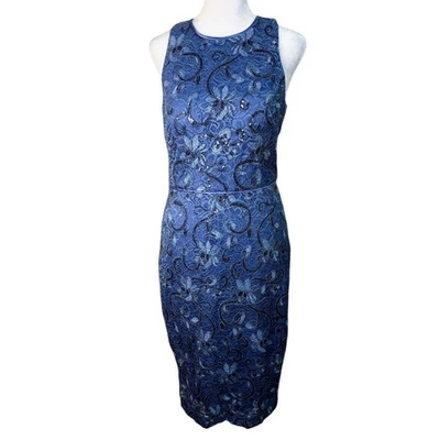 Vince Camuto Blue Sequin Lace Sleeveless Sheath Dress Size 4 - Image 1 of 4