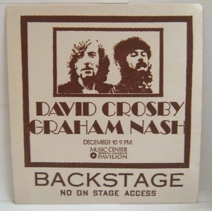 DAVID CROSBY / GRAHAM NASH - VINTAGE CONCERT TOUR ORIGINAL CLOTH BACKSTAGE PASS - Picture 1 of 1