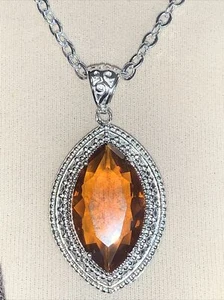 Simulated Amber And Silver Pendant On Silver Chain - Picture 1 of 7