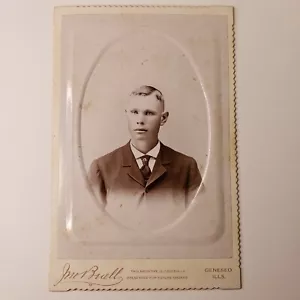 Antique 1890s Cabinet Card - Young Well-Dressed Man - John Buell - Geneseo, IL - Picture 1 of 2