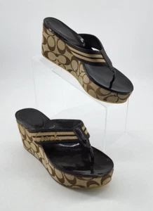 Coach Women's Gabriela Sandal Thong Flip Flop Platform Wedge Monogram Size 8B - Picture 1 of 15