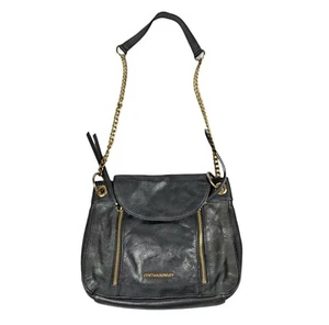 Cynthia Rowley Black Leather Medium Crossbody Shoulder Handbag Chain Strap - Picture 1 of 10