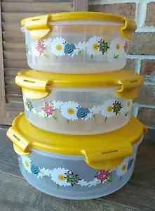 Lock N Lock Food Storage Nestable 3 Pc Canister Set Ladybug ๐ Print Yellow Lid - Picture 1 of 17