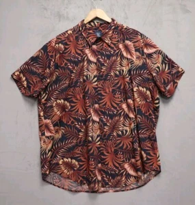 Next Men's Shirt 3XL Short Sleeve Regular Fit Florsl Leaf Print Brown Holiday - Picture 1 of 9