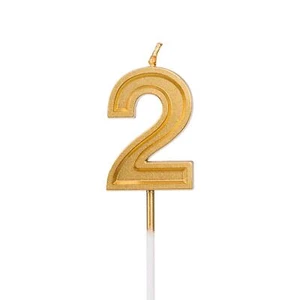 Gold Glitter Happy Birthday Cake Candle Number 2 Topper for Kids Adults Party - Picture 1 of 7